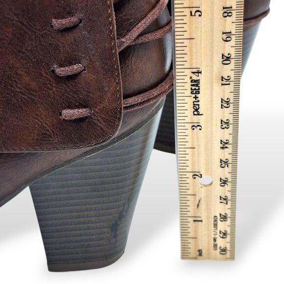 JG Brown Heeled Ankle Boots Size 8.5 – Stacked Heel, Lace-Up Back, Zip Side - Picture 8 of 8